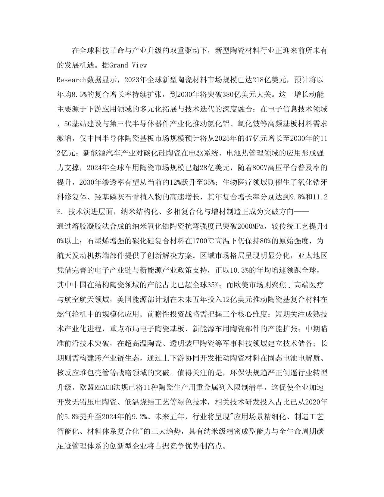 2025至2030新型陶瓷材料行業發展趨勢分析與未來投資戰略咨詢研究報告